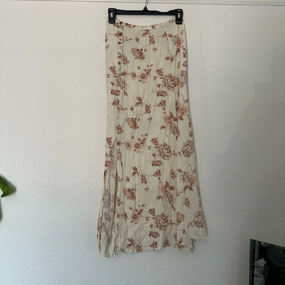 Rare Vintage Rampage Floral Cream and Pink Brown Women's Skirt Split Buttons - Picture 6 of 7
